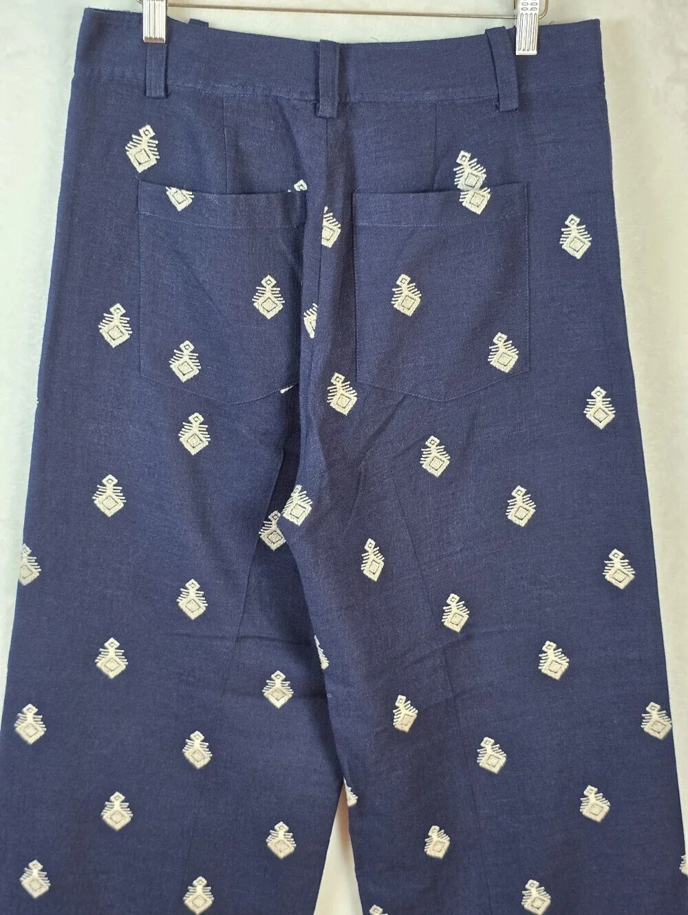 Zara High Waisted Embroidered Culottes Linen Blend Cropped Wide Leg Pants Sz.L